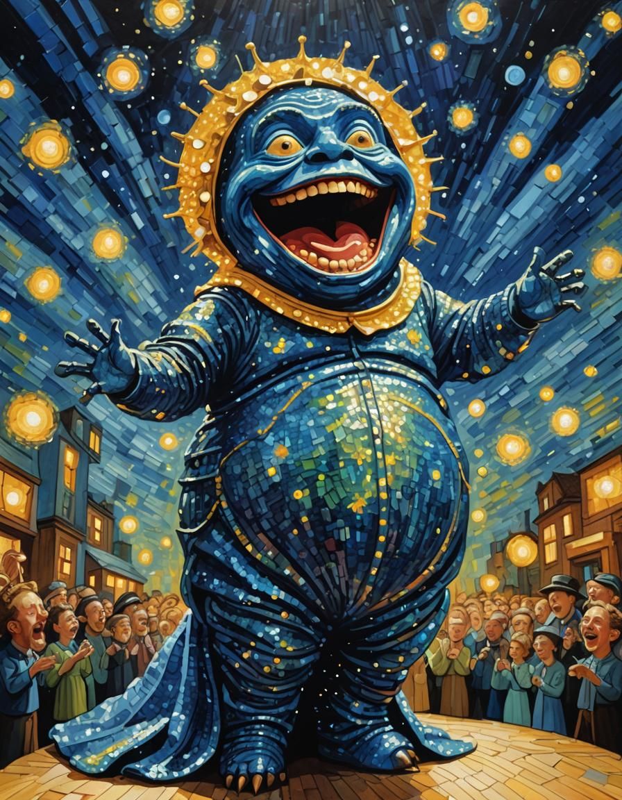 Colorful Alien Singer on Stage: Gouache Painting