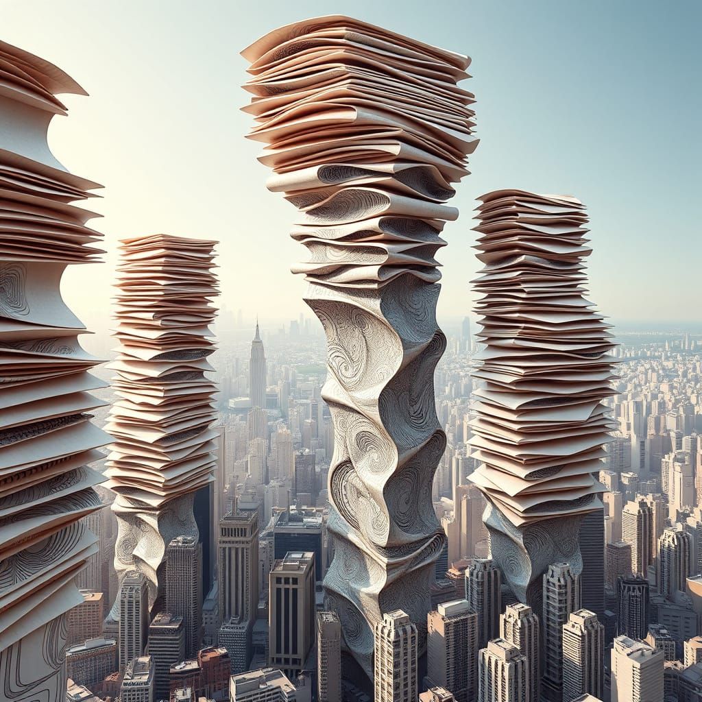 Metropolitan Paper City with Abstract Vector Fractals