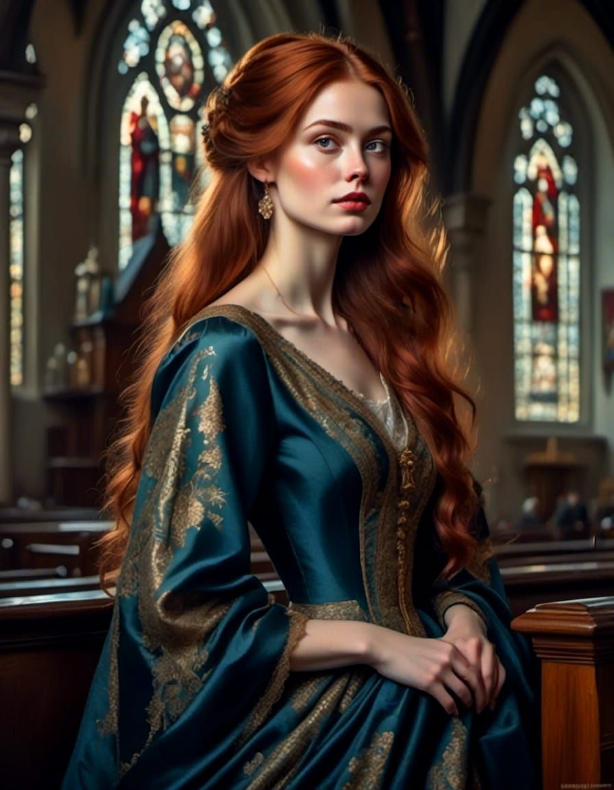 Victorian Woman in Church: Mystical Fantasy Portrait