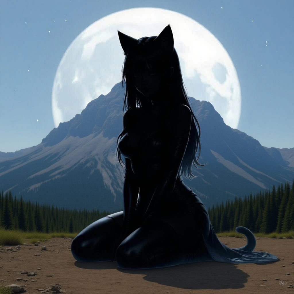 Catgirl Kneeling Silhouette