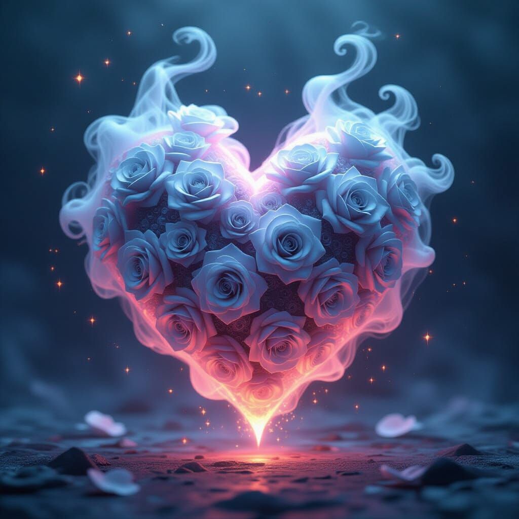 Ethereal Smoke Heart Sculpture in Starry Void