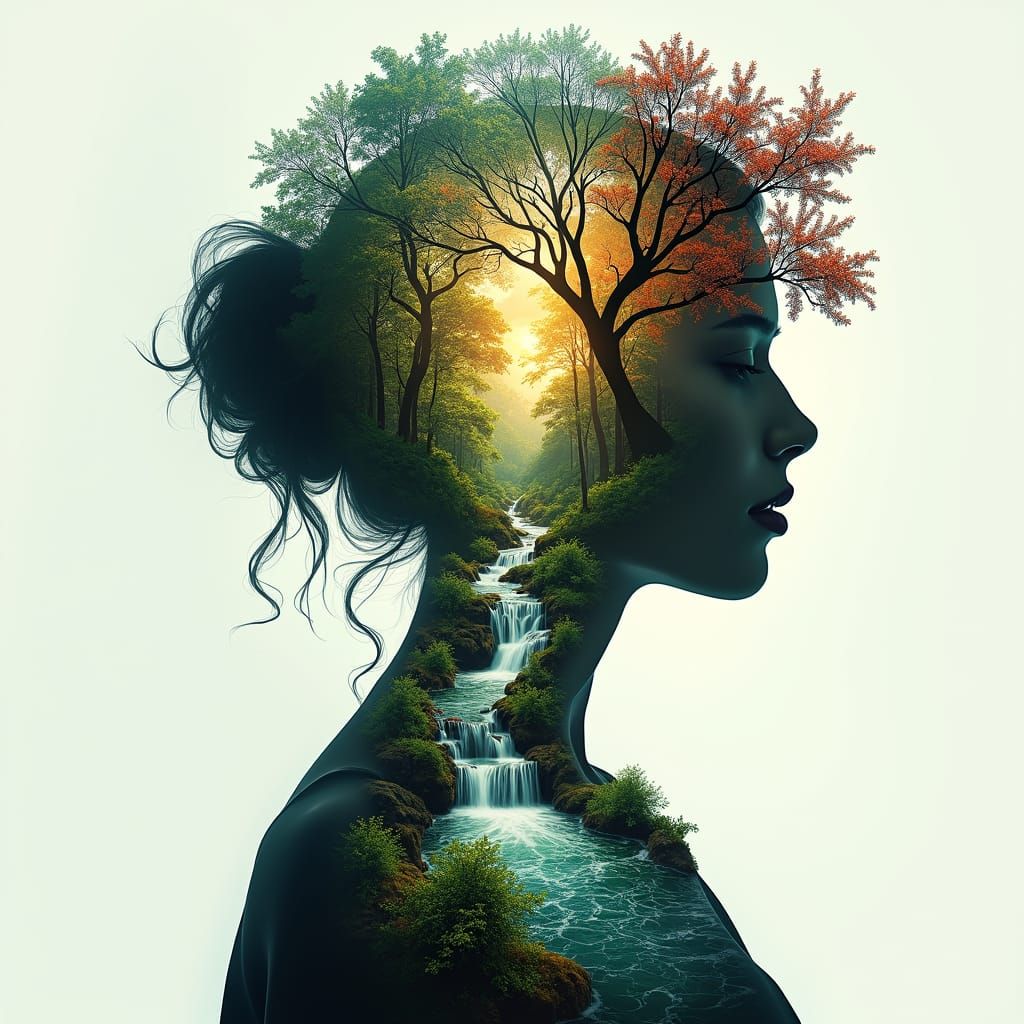 Garden of Eden Double Exposure Portrait in Conceptual Style
