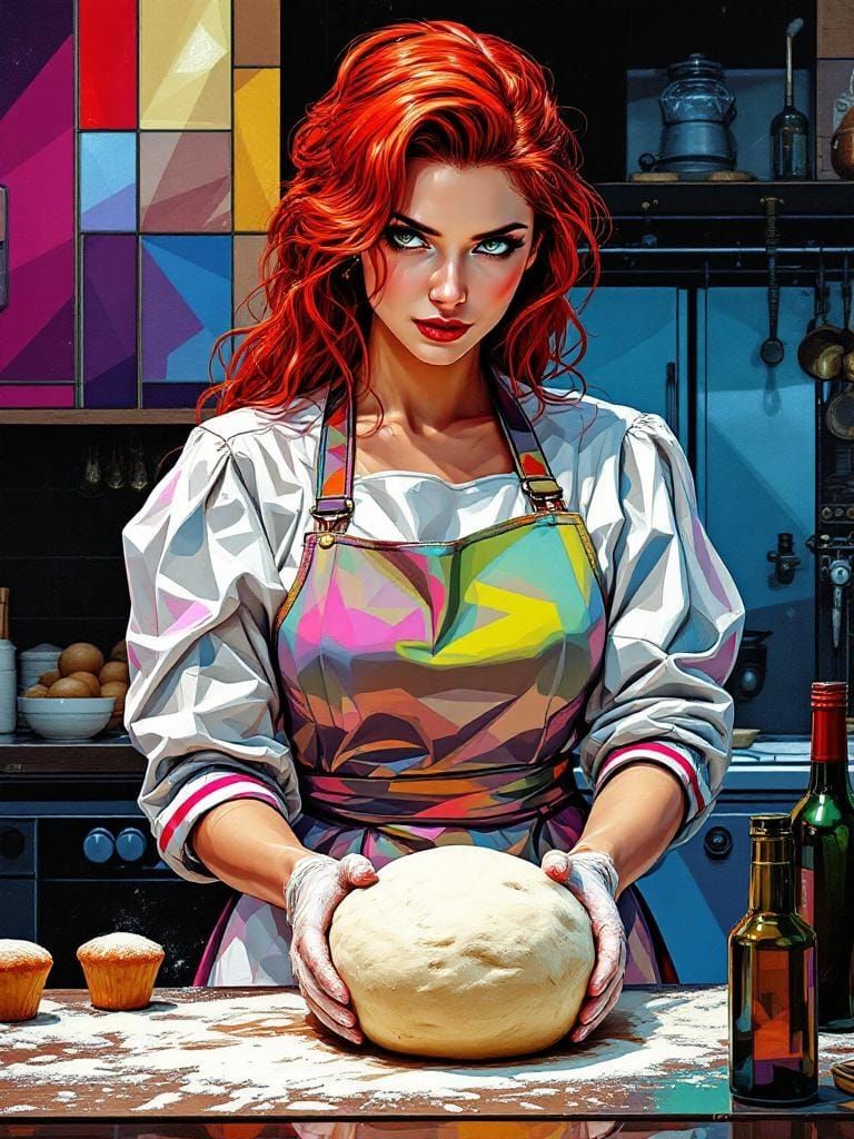 Vintage Pin-Up Baker with Geometric Patterns
