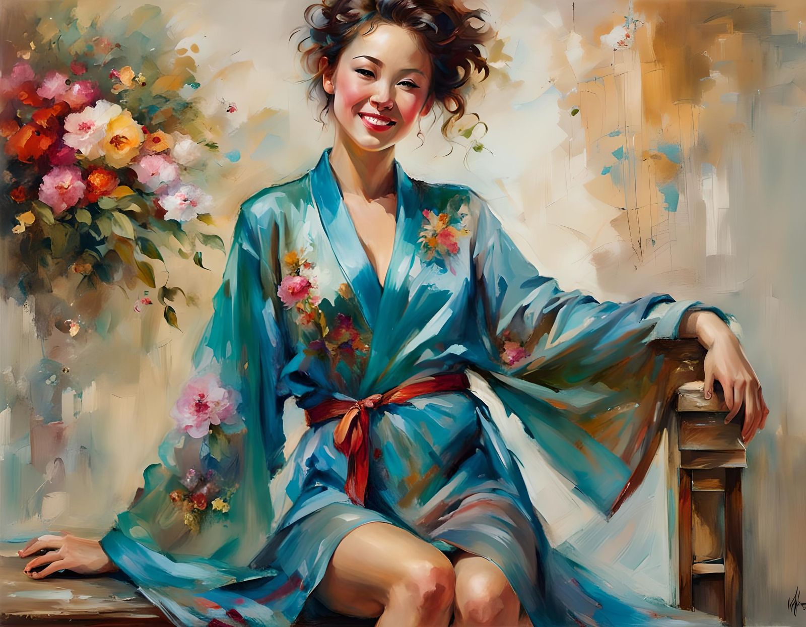 Kazakh Woman in Silk Robe, Pop Art Style