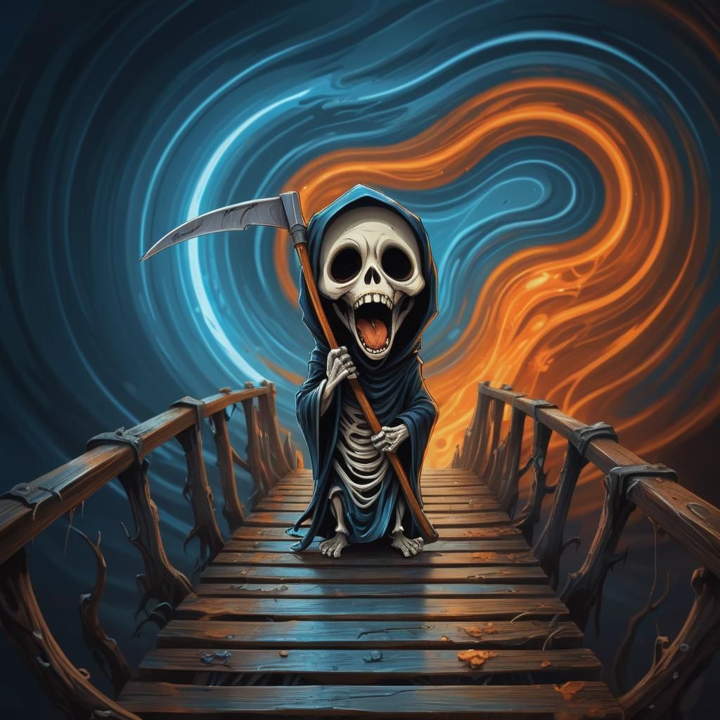 Grim Reaper Chibi in Psychedelic Void