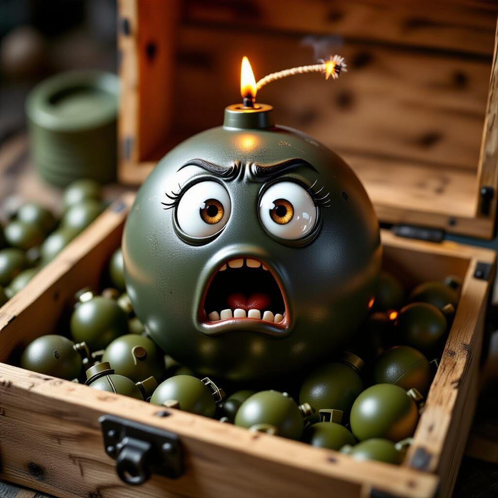 Shocked Bomb in Crate - Hyper-Realistic Photo