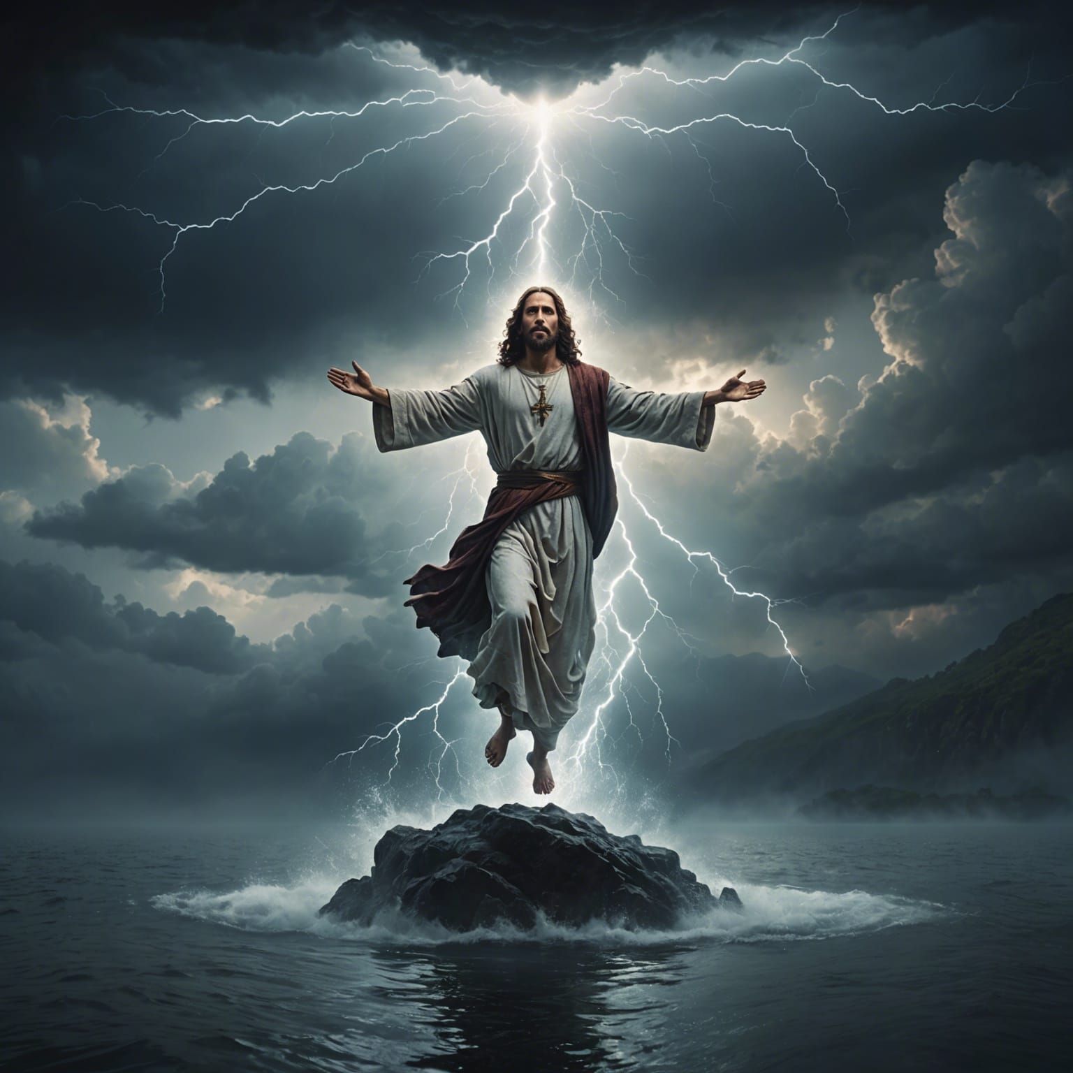 Jesus Christ Levitating in a Dramatic Digital Painting
