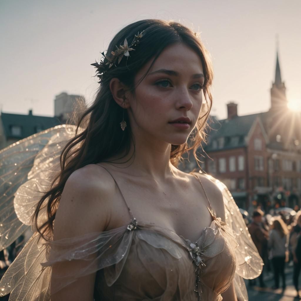 Fairies Blend Into City Street: Cinematic Still
