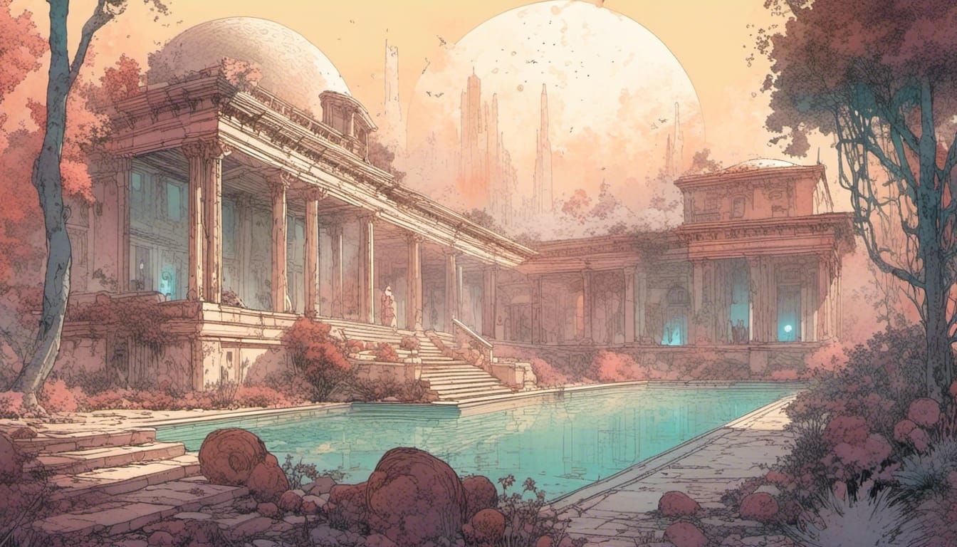 Moebius-Inspired Roman Villa in Greek Garden