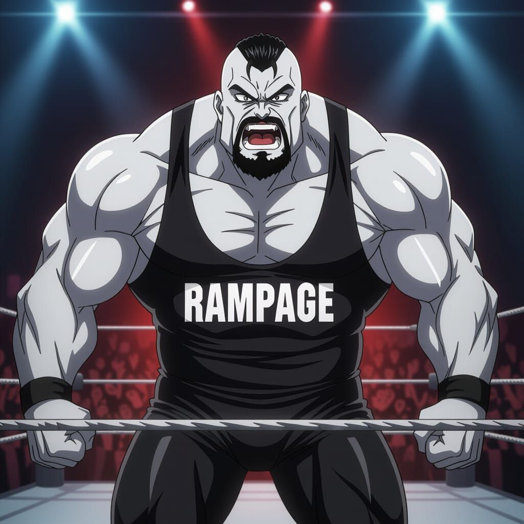Muscular Anime Wrestler 'Rampage' in Intense Match