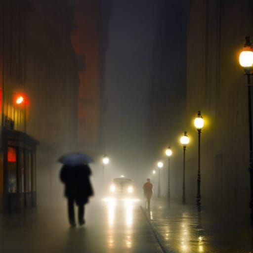 Atmospheric City Street Scene in Film Noir Style