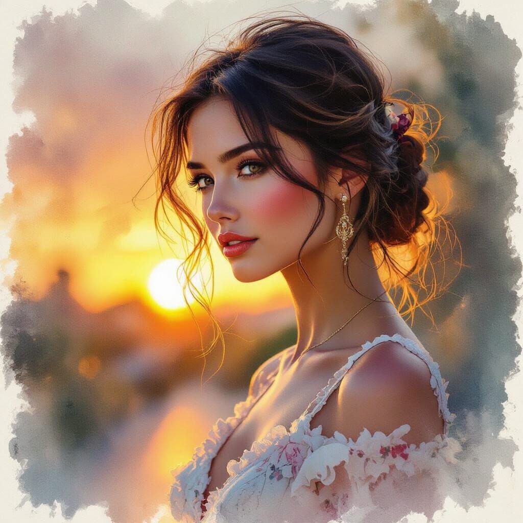 Sunset Portrait in Watercolour Style