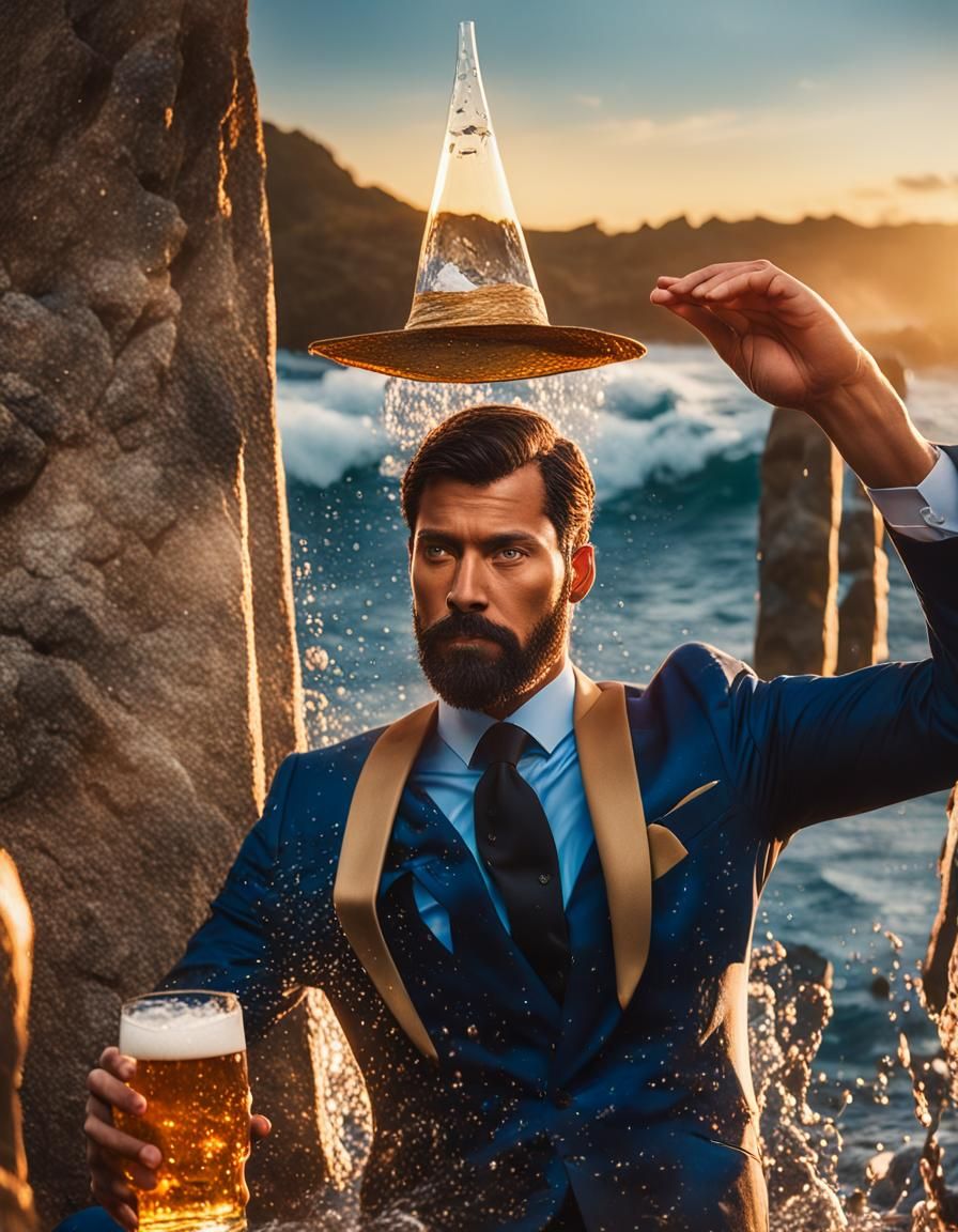 Magician on Rocky Shore at Golden Hour