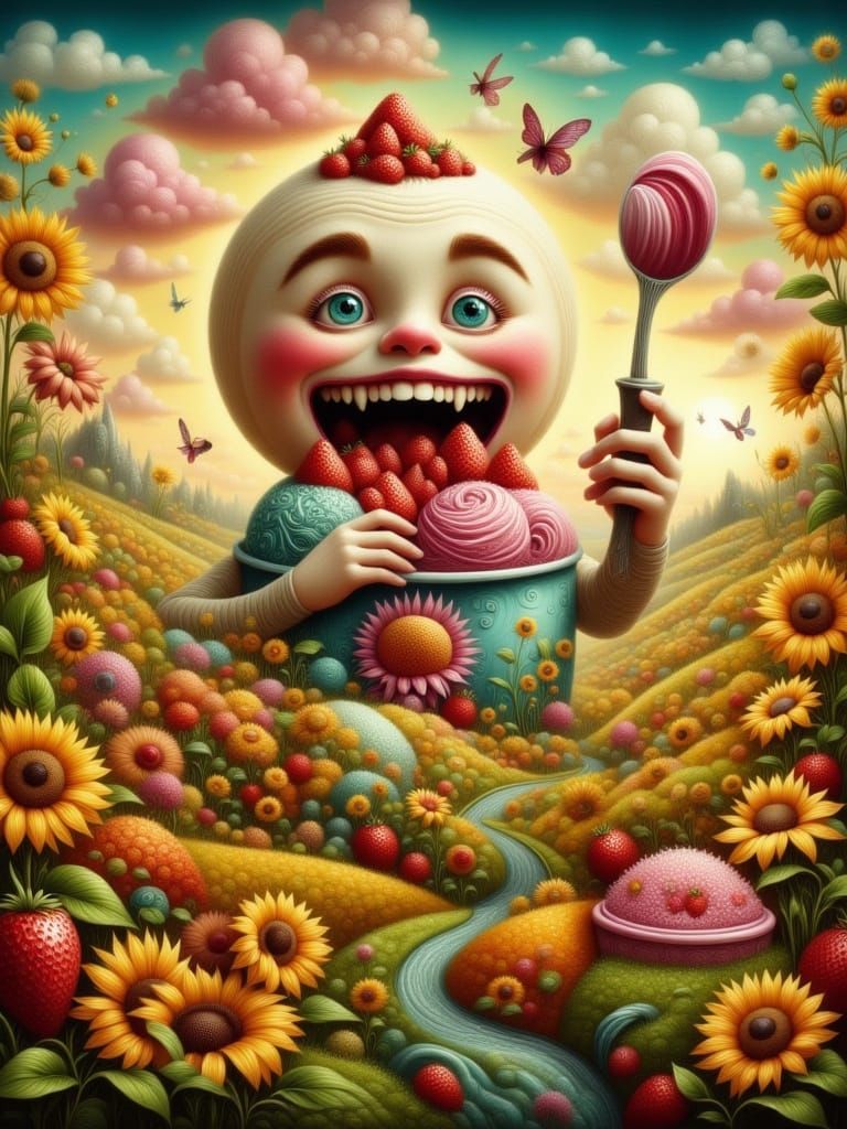 Giant Eats Ice Cream in Sunflower Kingdom