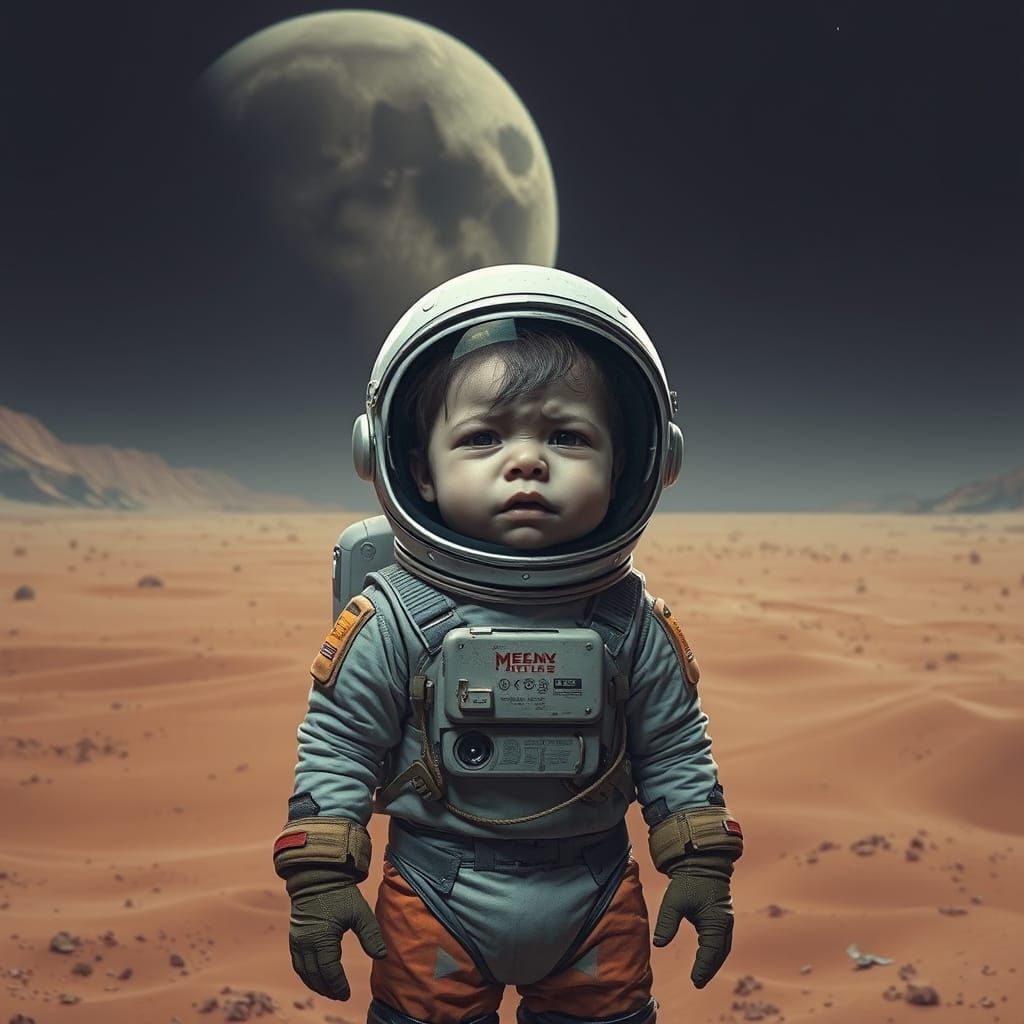 Lonely Space Explorer Lost in a Deserted Alien Landscape