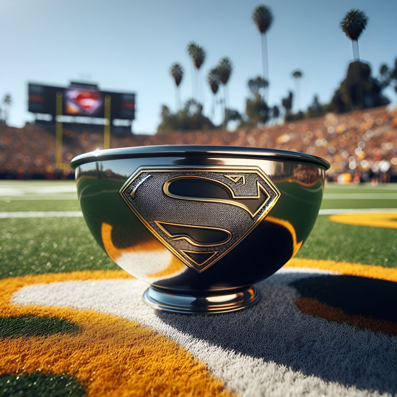 Superman Bowl on Football Field, Digital Art