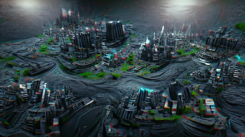 Futuristic Black Cityscape in Detailed 8K 3D