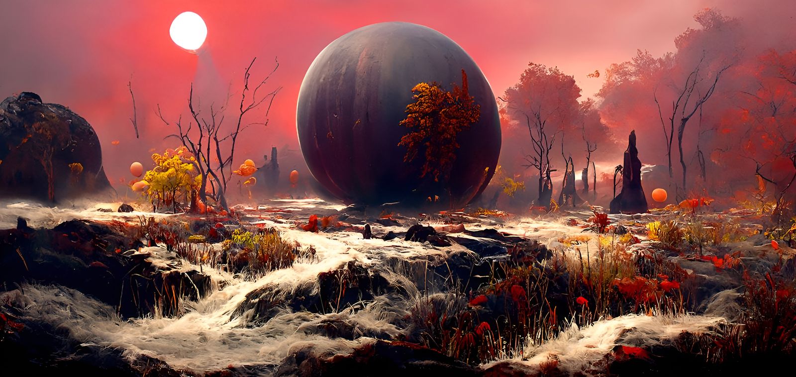 Alien Moonrise Over Forest as Fantasy Concept Art