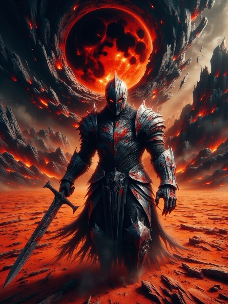 Battle-Scarred Knight Trudges Through Crimson Desert