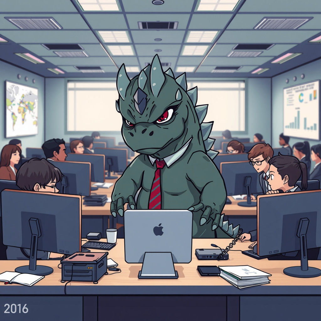 Chibi Godzilla in Corporate Anime Style