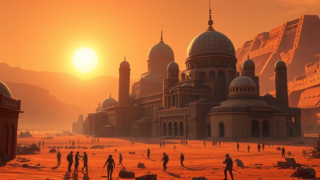 Futuristic Mars Colony with Islamic Geometric Design