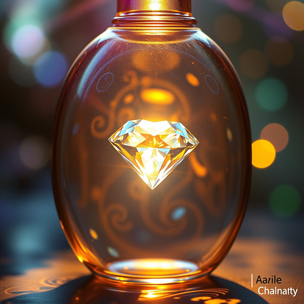 Diamond in Ornate Bottle Bathed in Sunlight