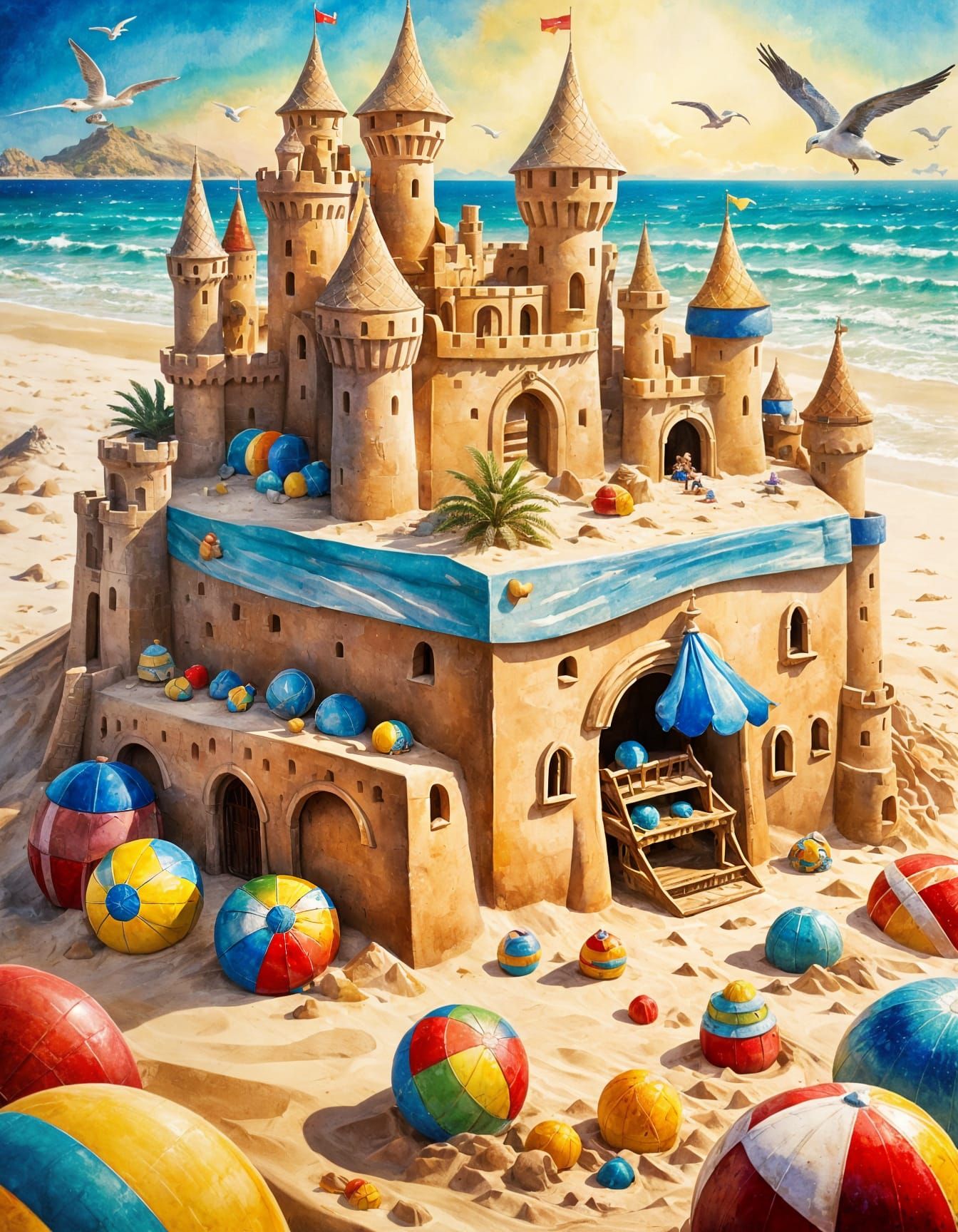 Disney Pixar Sandcastle: Watercolor Poster Art