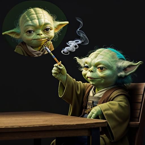 Yoda smoking a hoot and a 📸