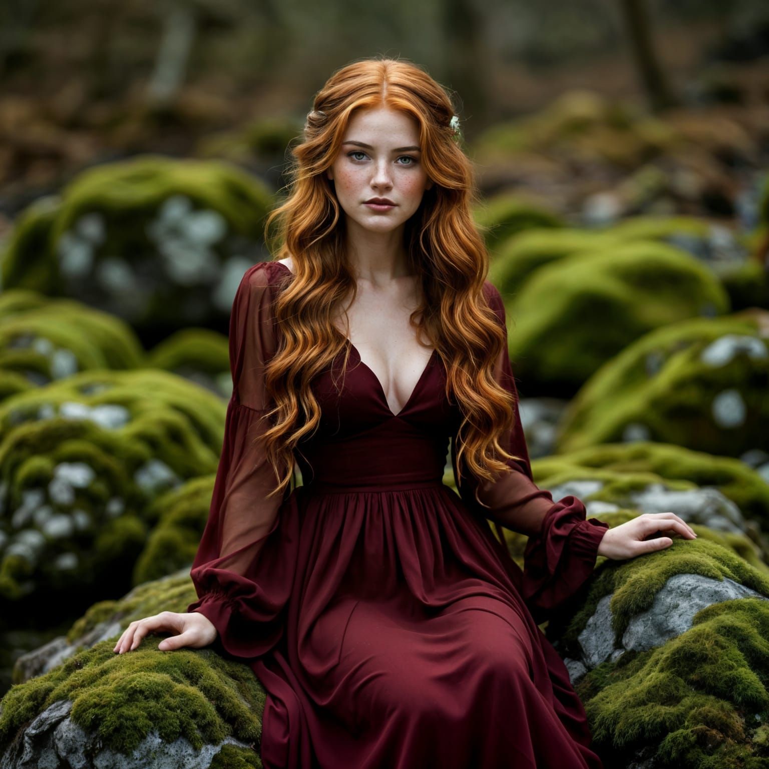 Redhead in Chiffon Dress, Inspired by Classic Painters