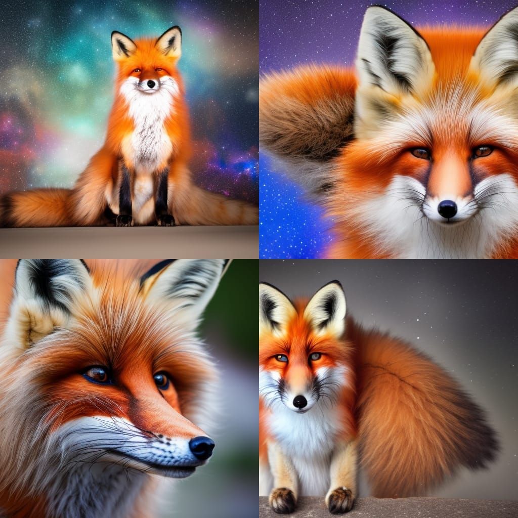 Fluffy Fox in Galactic Scene: Professional Photography