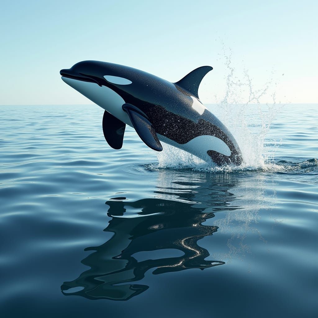 Water Orca Leaps into Air, Oceanic Wonder