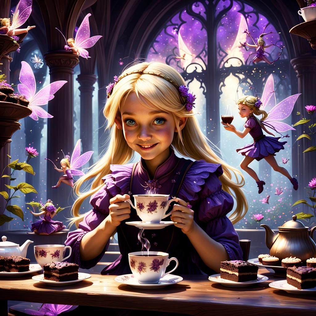 Fairytale Tea Party with Fairies and a Girl