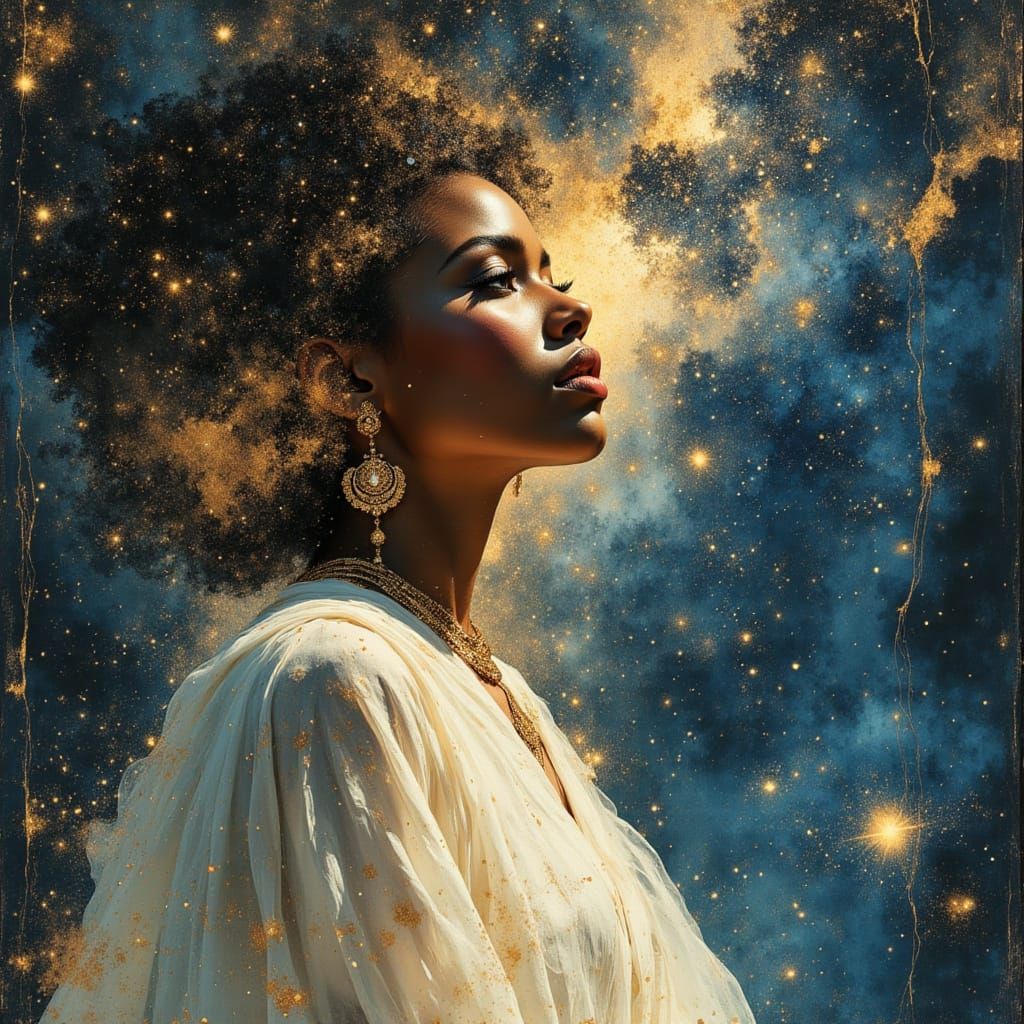 Regal Goddess in Cosmic Nebula