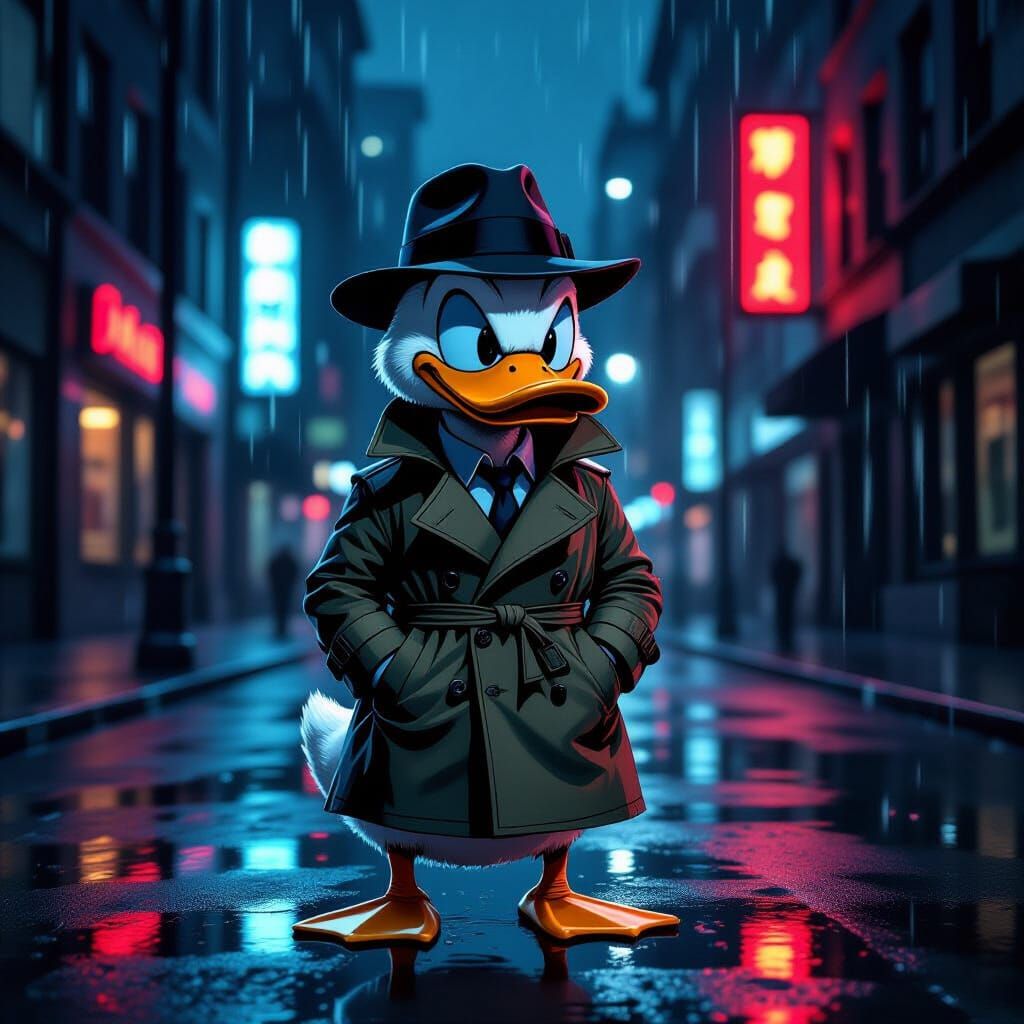 Noir Duck Detective in Gritty Comic Style