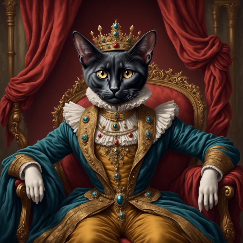 Gothic Feline Queen in Vintage Royal Attire