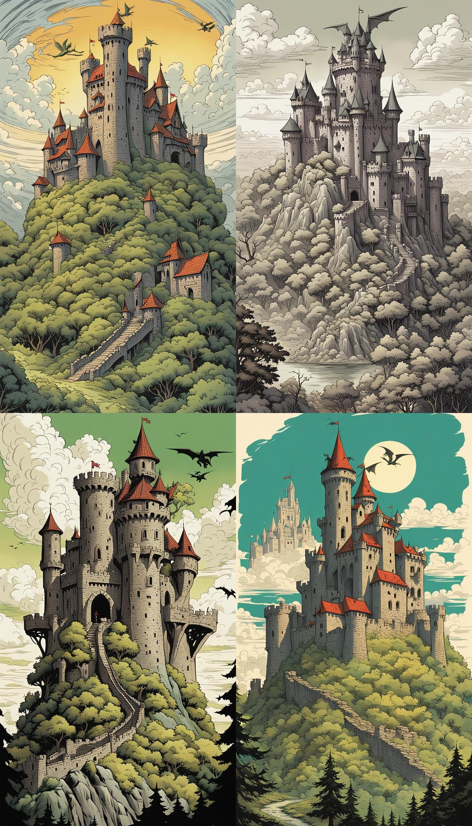 Marvel Comics Style Castle with Dragons