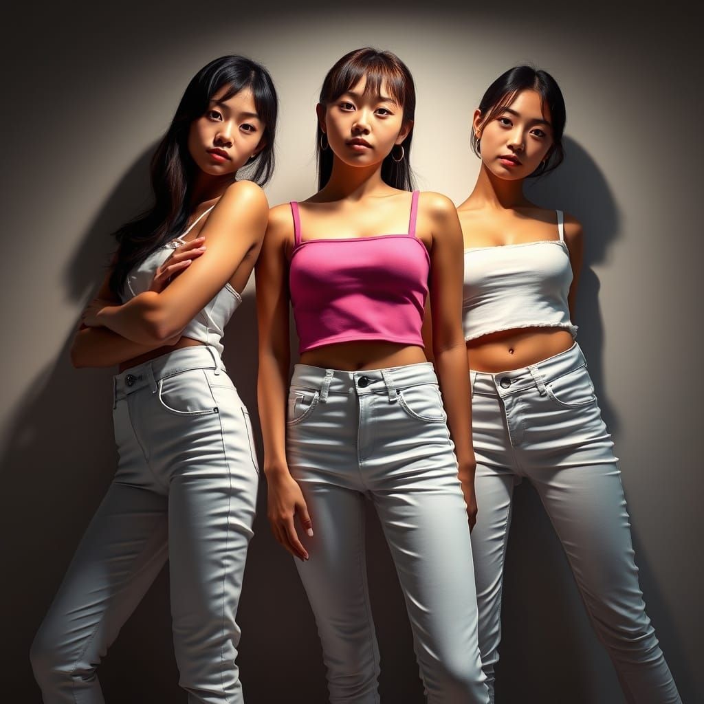 Vibrant Portraits of Women in White Jeans, Hyper-Realistic S...