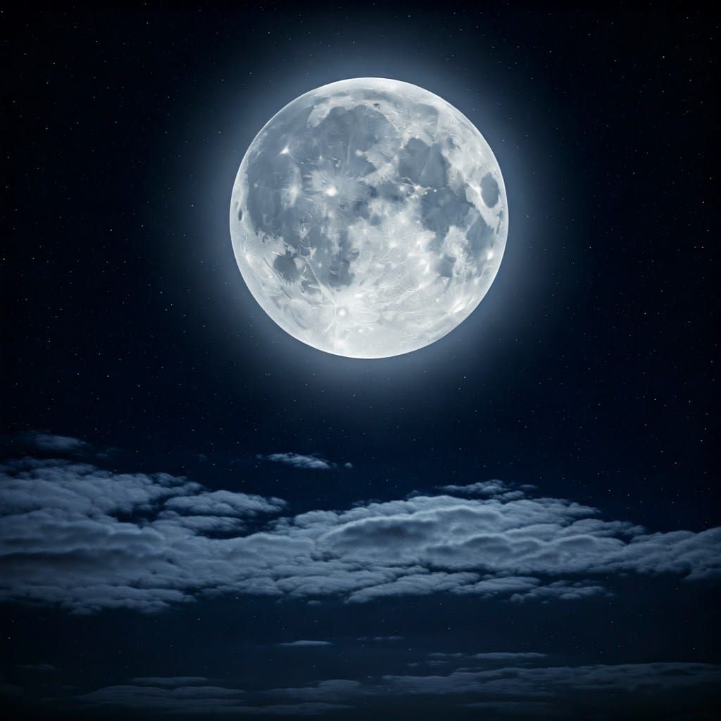 Majestic Full Moon in Ethereal Night Sky