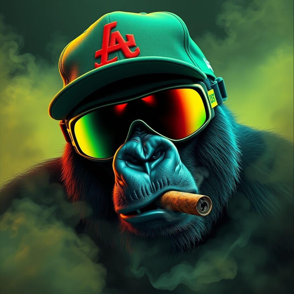 Gorilla with Cigar in Noir Futuristic Style