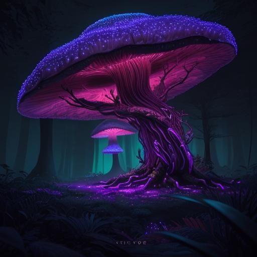 Glowing Neon Mushroom Forest in a Lamp
