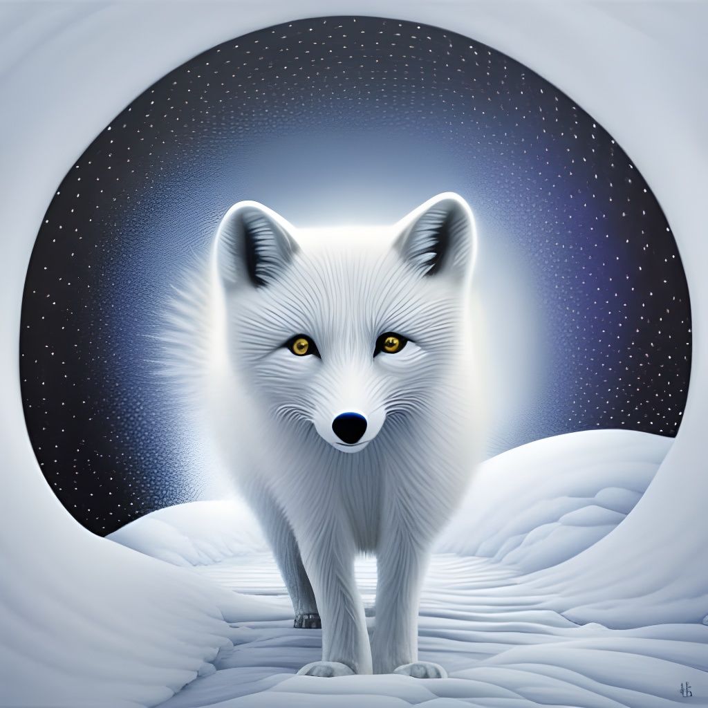 Arctic Fox in Endless Snowy Circle, Graffiti Art