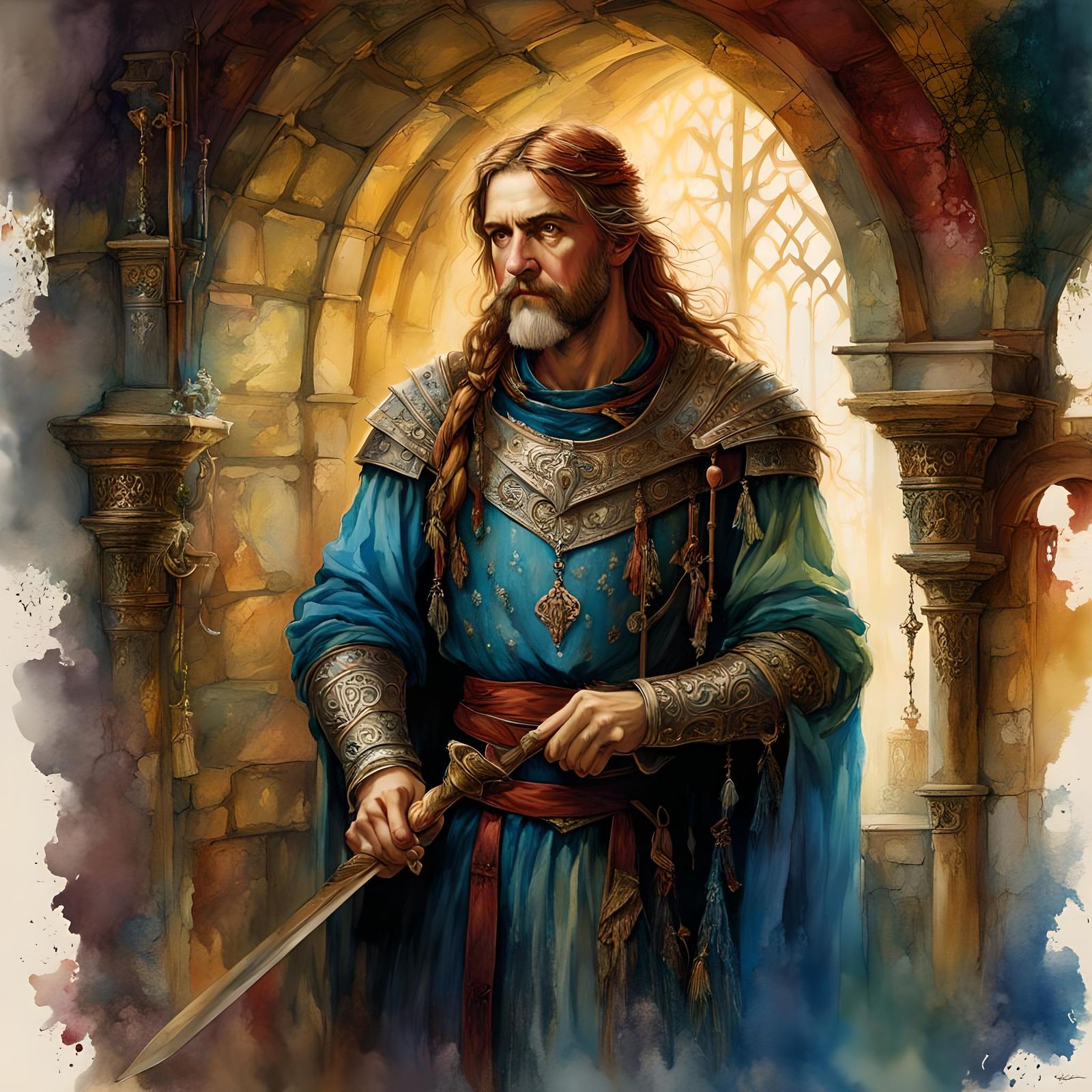 Fantasy Medieval Lair in Watercolor Style