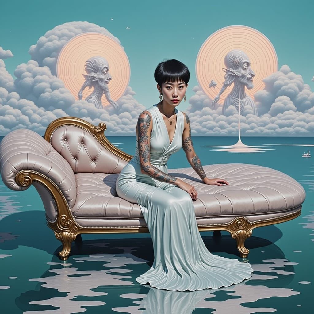 Japanese Woman in Surreal Boudoir, Dreamlike Art