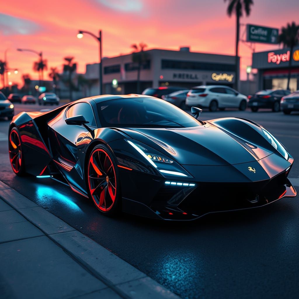 Futuristic Cyber Ferrari Concept Car in South Central LA