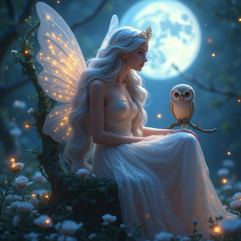 Majestic Fairy Queen in Ethereal Gown Sits on Vine Throne