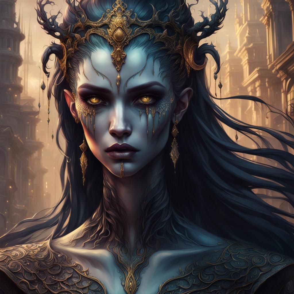 Banshee Weeping Black Tears in Detailed Matte Painting