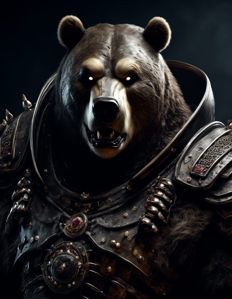 Creepy Zombie Bear Robot Portrait in Macabre Style