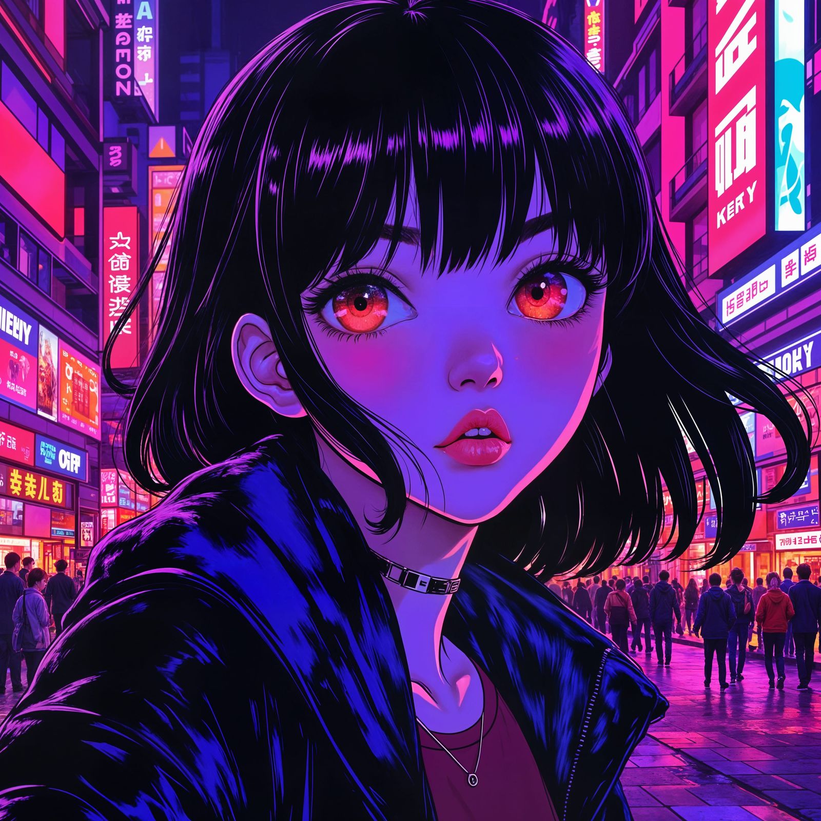 Anime Cityscape Portrait in Textured Jelly Art Style