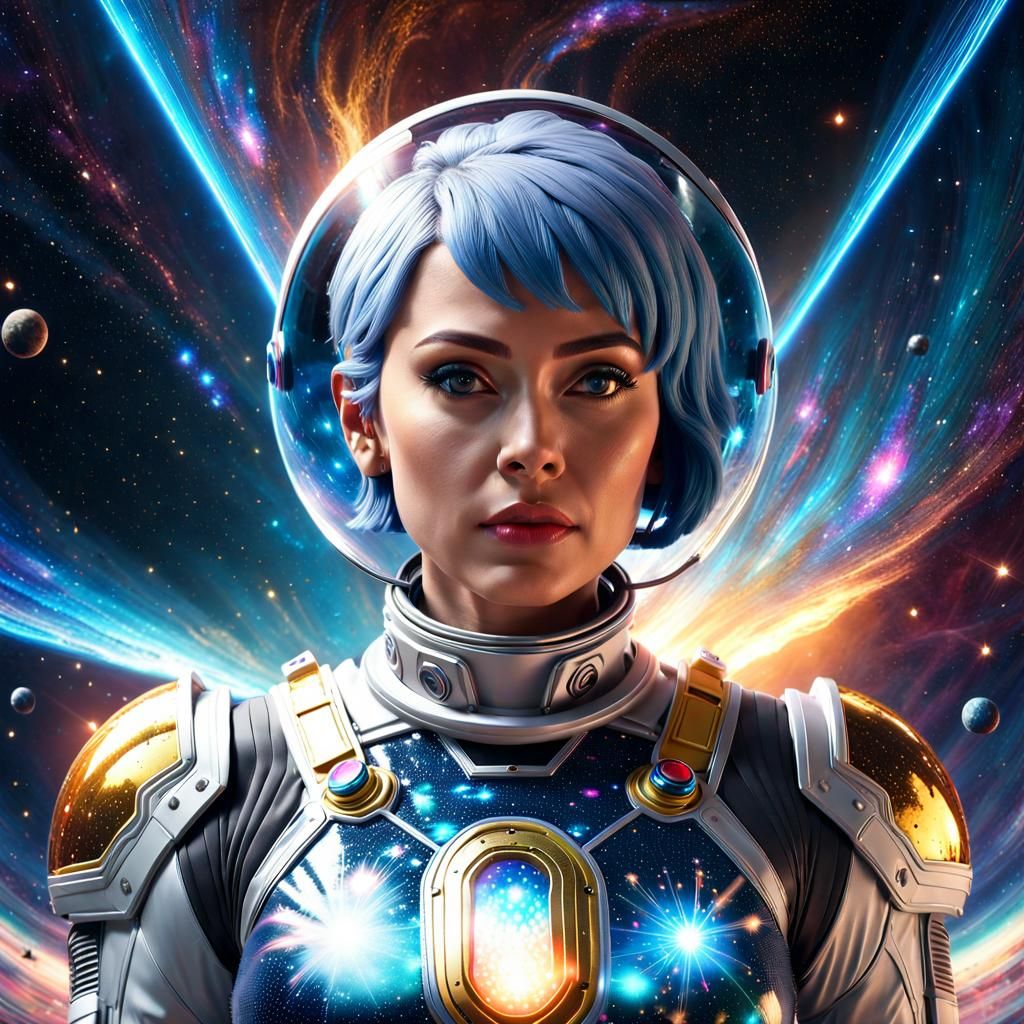 Pregnant Astronaut in Cosmic Stardust Galaxy