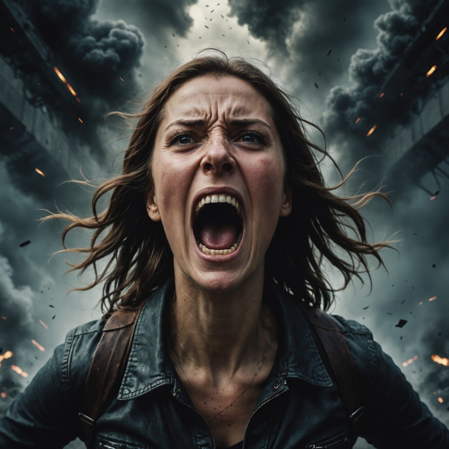 Defiant Woman Screaming into the Void